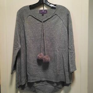 Cashmere Box Cashmere Pom Pom Tie Front Sweater Sz L